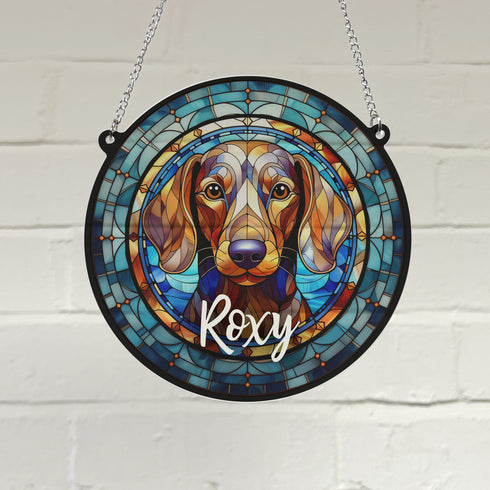 Dachshund Dapple Personalised Stained Glass Effect Suncatcher